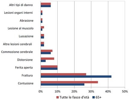 Fig 4: Clicca per ingrandire Tipi di lesioni registrati con maggiore frequenza distribuiti per fascia di età.