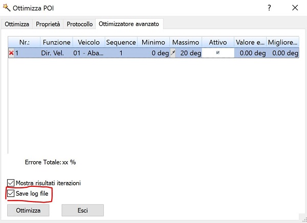 Ottimizzatore avanzato: LOG completo